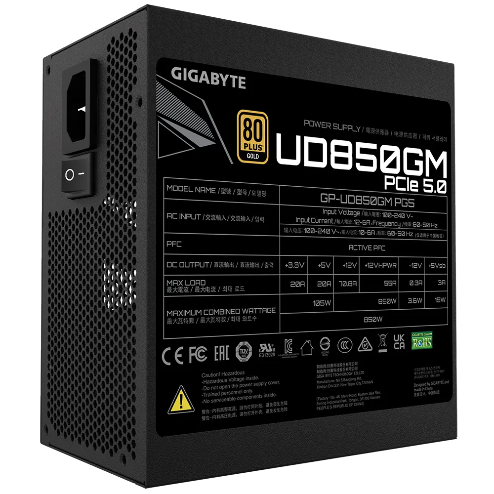 FUENTE DE PODER GIGABYTE 850W GOLD MODULAR PCIE 5.0