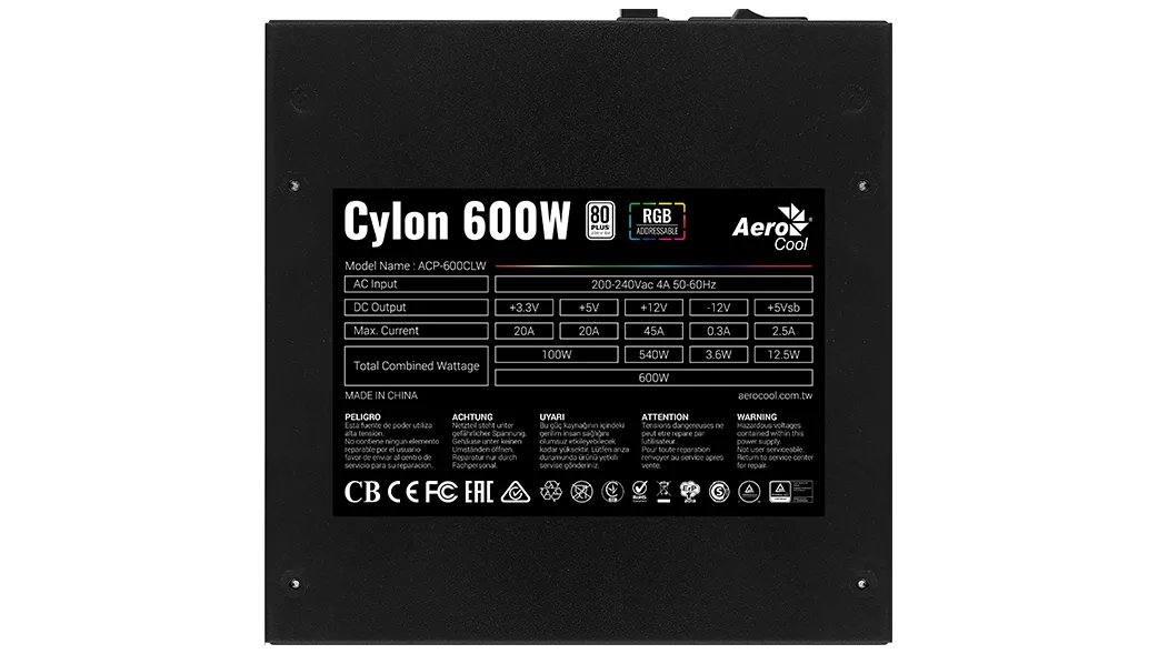 FUENTE DE PODER CYLON 600W 80 PLUS BRONZE